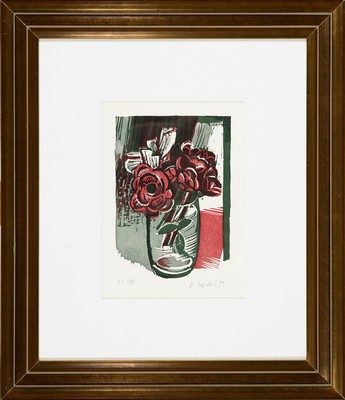 26916701a - Heinz Friedrich, 1924-2018 Schwetzingen, Blumen am Fenster, Farbholzschnitt, handsign. ...