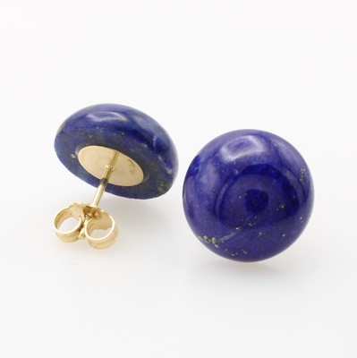 26916704a - Paar Ohrstecker mit Lapislazuli, GG 585/000, 2 runde Lapis ca. 15 mm Schätzpreis: 640, ...