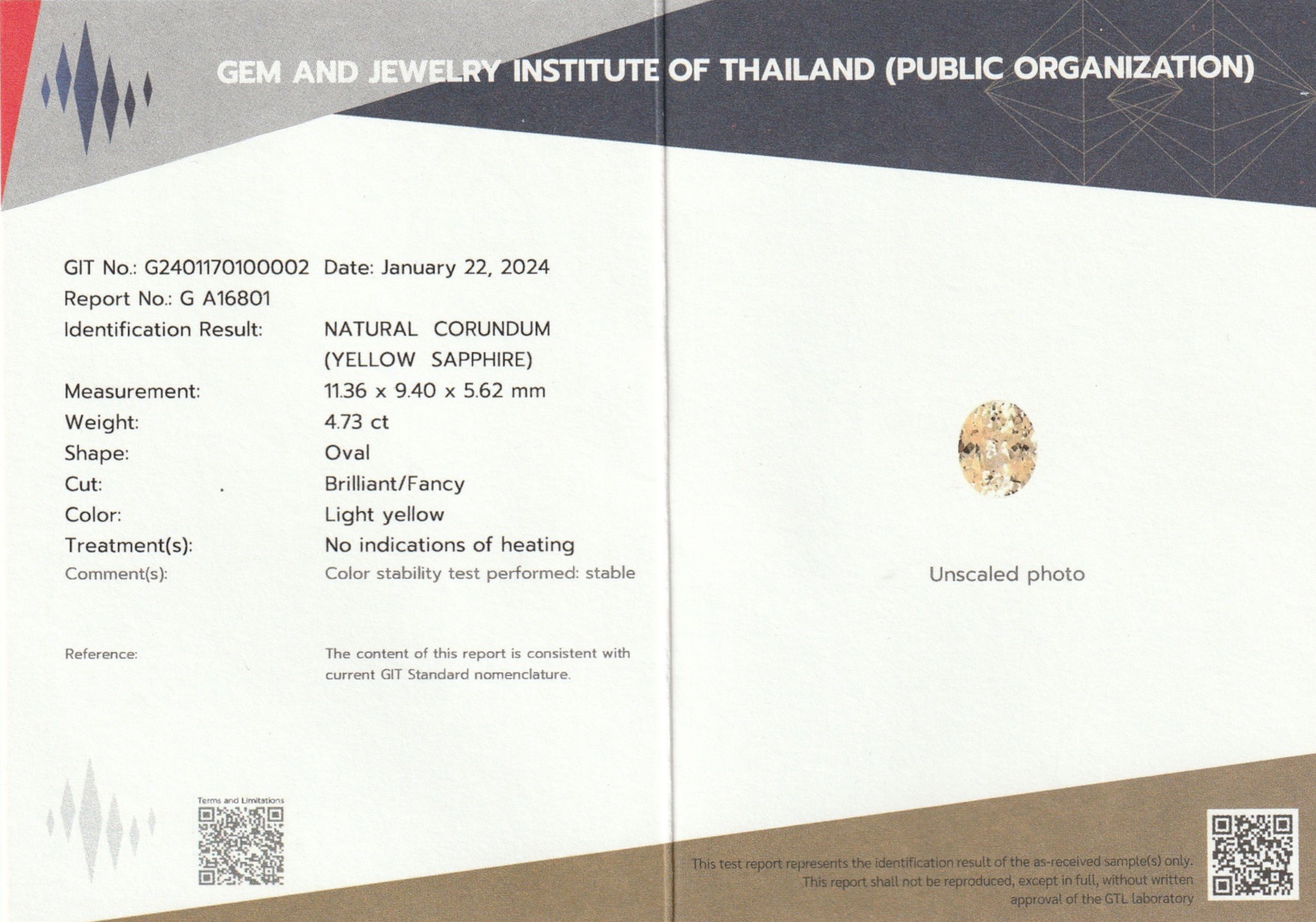 Detail c: Loser ovalfacett. gelber Saphir, 4.73 ct, 11.36 x 9.40 x 5.62 mm, mit Expertise