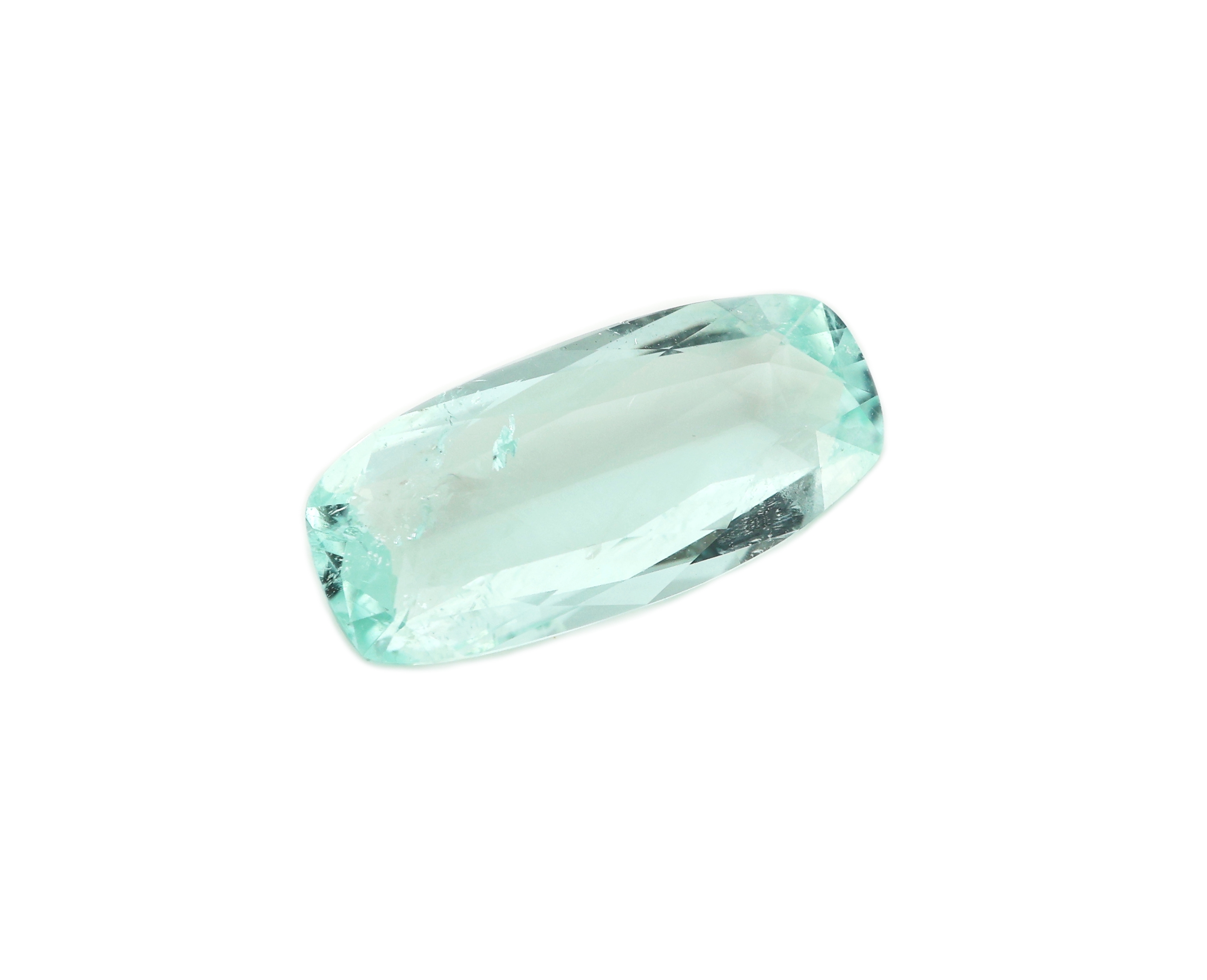 Detail a: Loser Paraiba Turmalin, 1.50 ct, rechteckiger Kissenschliff, 11.72 x 5.49 x 2.88 mm, Bluish Green, mit Expertise