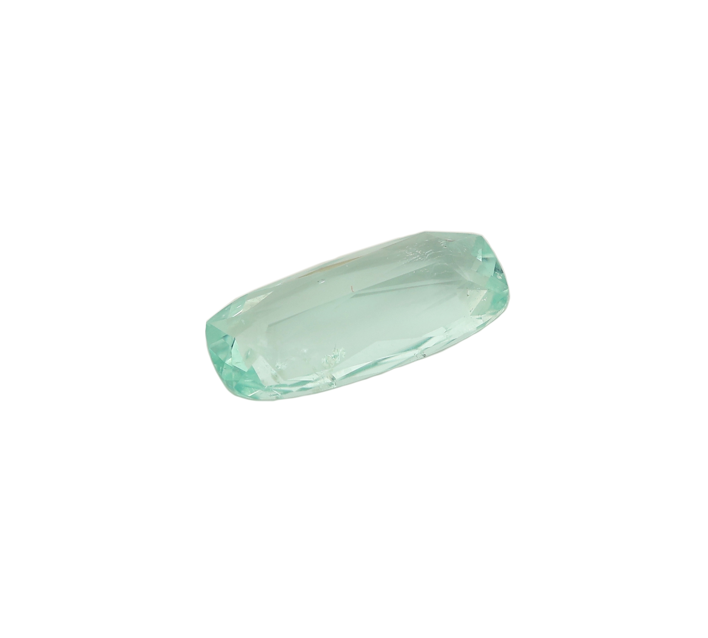 Detail b: Loser Paraiba Turmalin, 1.50 ct, rechteckiger Kissenschliff, 11.72 x 5.49 x 2.88 mm, Bluish Green, mit Expertise
