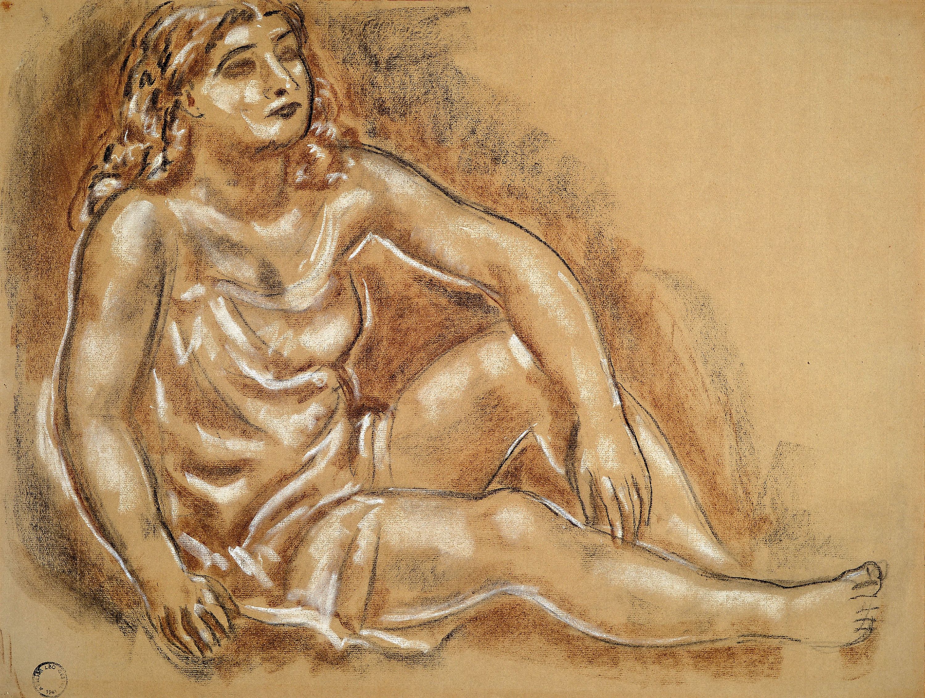 Leo Leendert Gestel, 1881 Woerden-1941 Hilversum, Zeichnung, Kohle und Kreide auf Bütten, sitzender weiblicher Akt, 1930er-Jahre, recto und verso ...