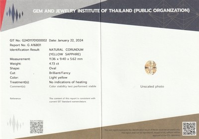 26916818c - Loser ovalfacett. gelber Saphir, 4.73 ct, 11.36 x 9.40 x 5.62 mm, mit Expertise ...