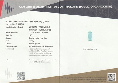 26916823c - Loser Paraiba Turmalin, 1.50 ct, rechteckiger Kissenschliff, 11.72 x 5.49 x 2.88 mm, ...