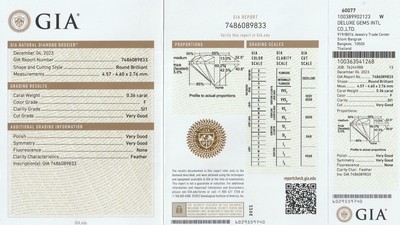 26916825b - Loser Brillant 0.36 ct feines Weiß(F)/si1, 4.57 x 4.60 x 2.76 mm, Politur und ...