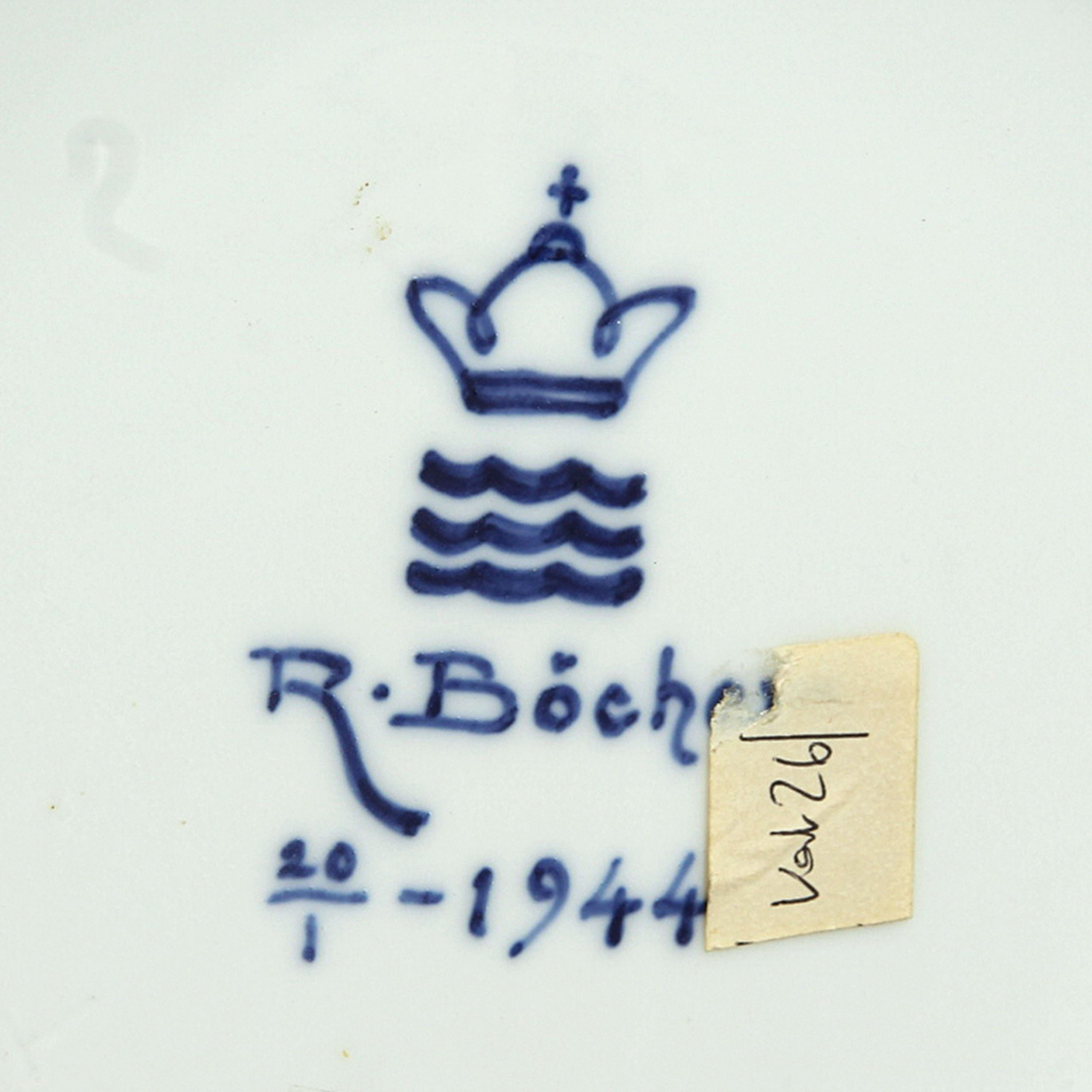 Detail i: Große Bodenvase, Richard Böcher für Royal Copenhagen, 1944, Porzellan, unterglasurblauer Dekor, Winterlandschaft, Marke JM, H. 44 cm