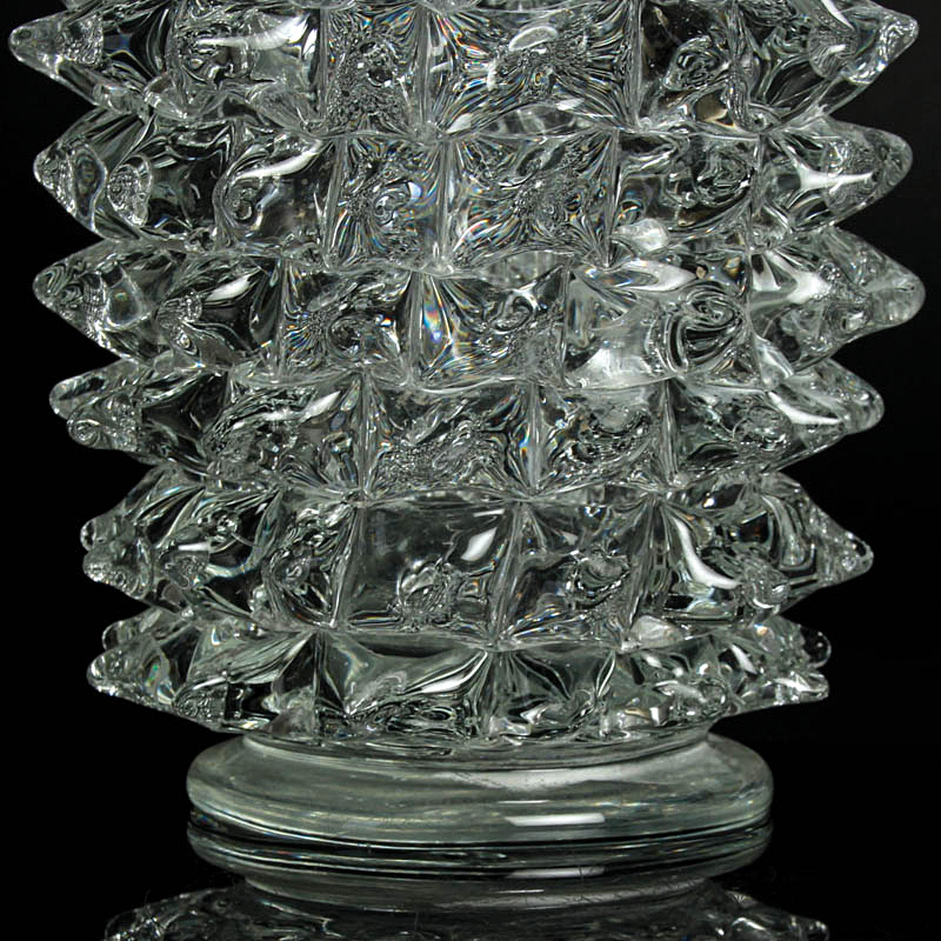 Detail d: Rostrato-Vase, Barovier & Toso, Murano, farbloses Glas, Wandung mit aufgeschmolzenen und gezogenen Stacheln in Rostrato-Technik, H.25 cm