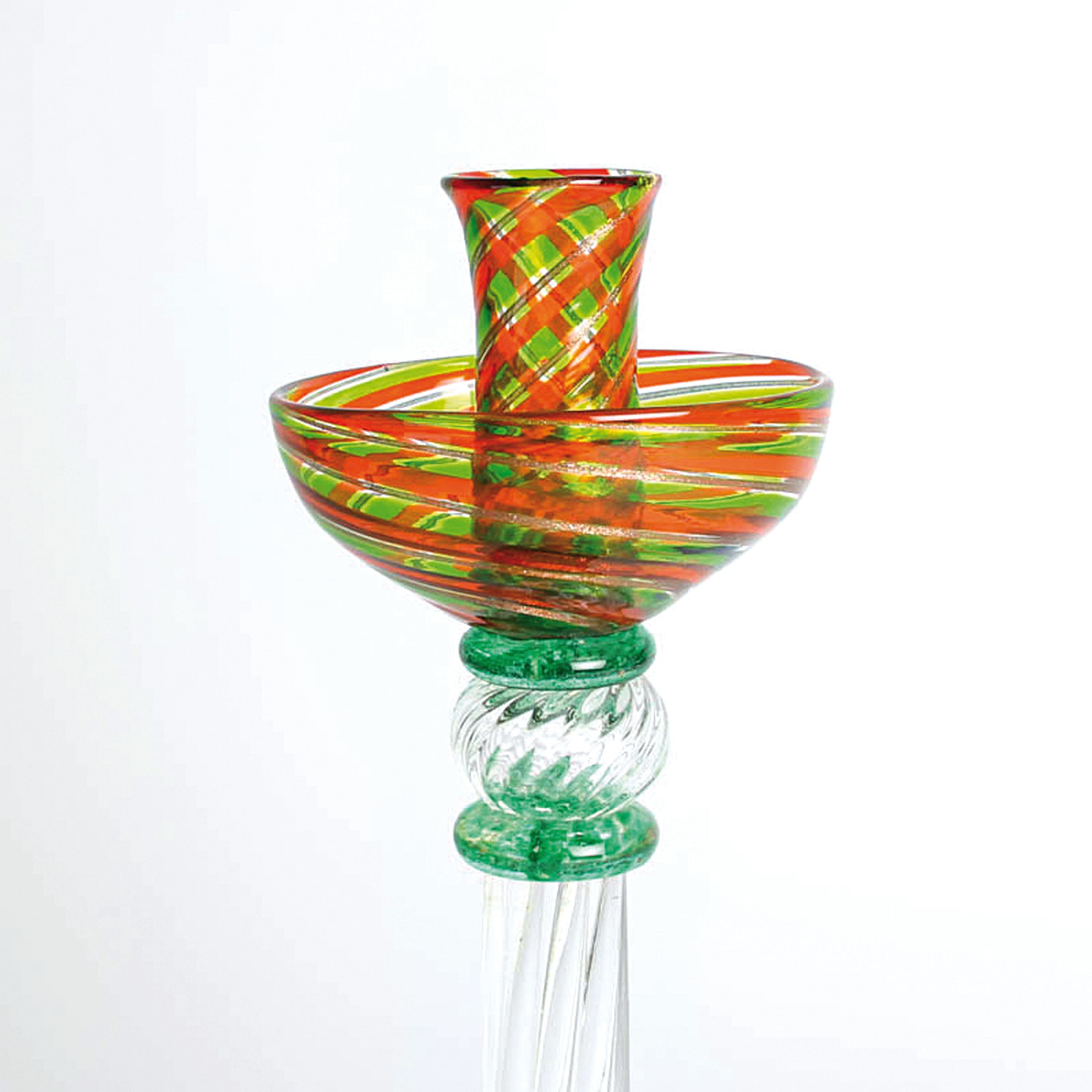 Detail a: A canne-Leuchterpaar, Fratelli Toso, Murano, 1960/70er-Jahre, farbloses Glas, spiralförmig eingekämmte Glasfäden in grün, rot und kupferfarben, ...