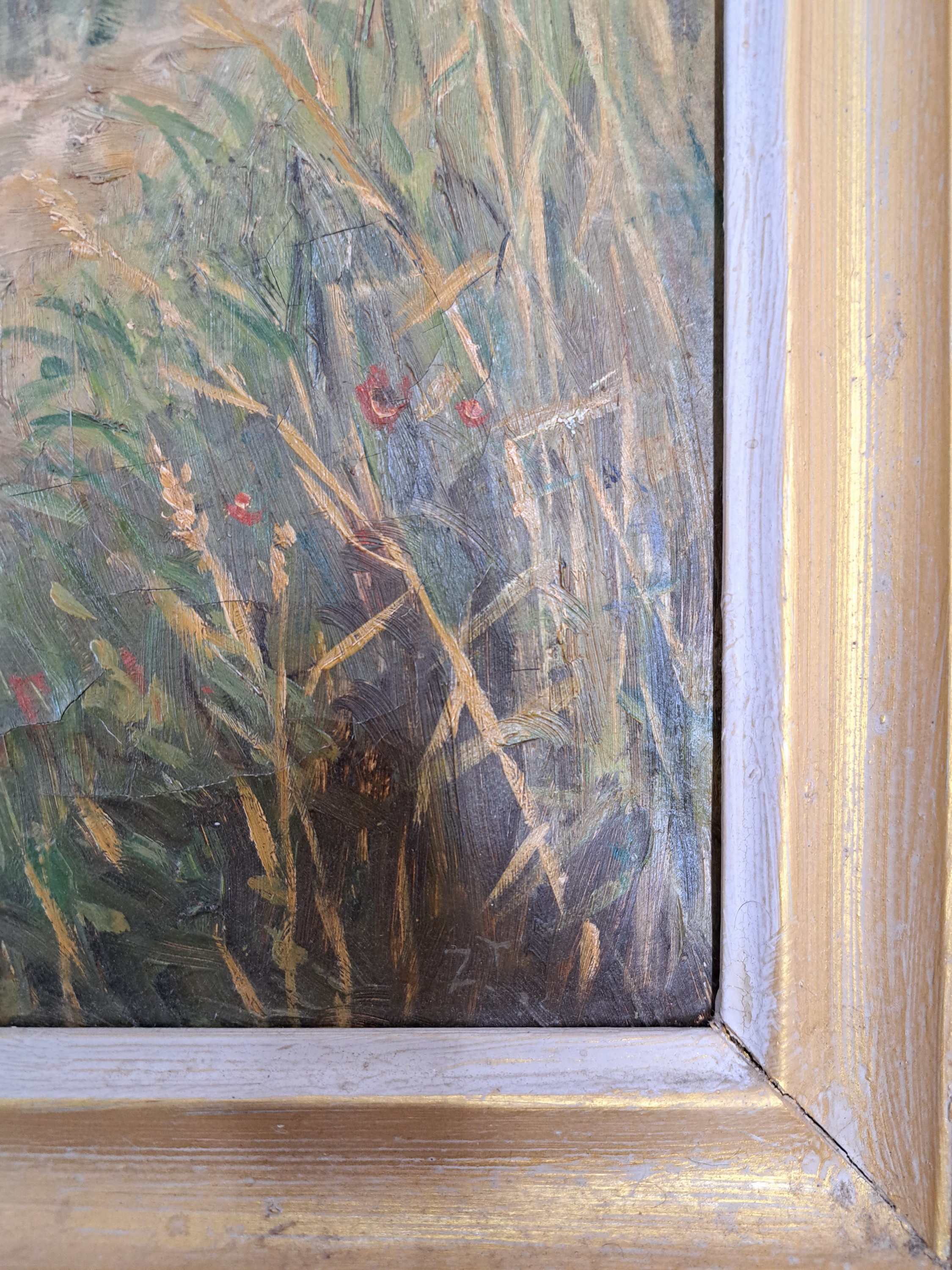 Detail n: Zuschreibung: Jan Zoetelief Tromp, 1872 Batavia-1947 Breteuil-sur-Iton, Kinderpaar mit Hund im Getreidefeld, Öl/Lwd, rechts unten monogrammiert ZT ...