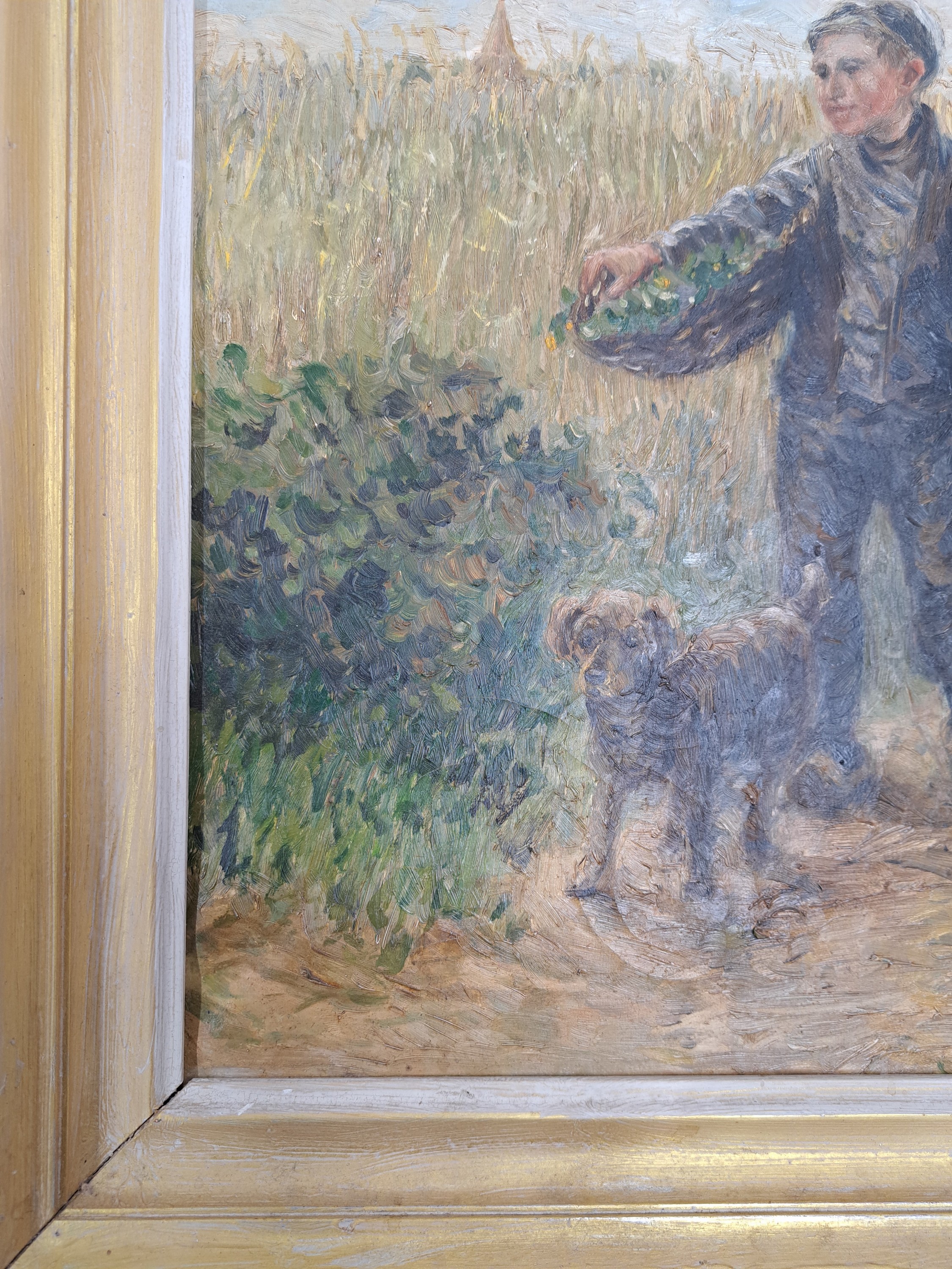 Detail o: Zuschreibung: Jan Zoetelief Tromp, 1872 Batavia-1947 Breteuil-sur-Iton, Kinderpaar mit Hund im Getreidefeld, Öl/Lwd, rechts unten monogrammiert ZT ...