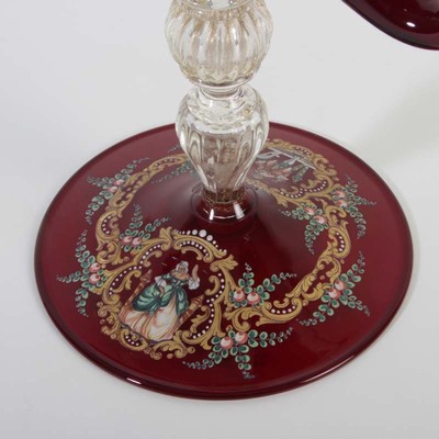 26917221e - Glaskerzenleuchter, Murano, 1. Viertel 20.Jh., rubinrotes Glas, polychrome und ...