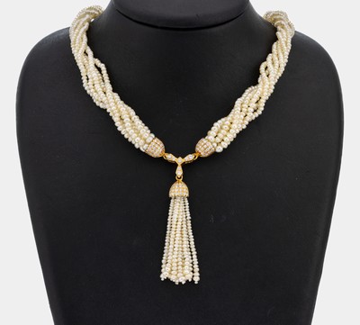 Image 26917262 - Zuchtperl-Collier mit 18 kt Gold Brillant- Mittelteil, GG 750/000, 6-rhg. ...