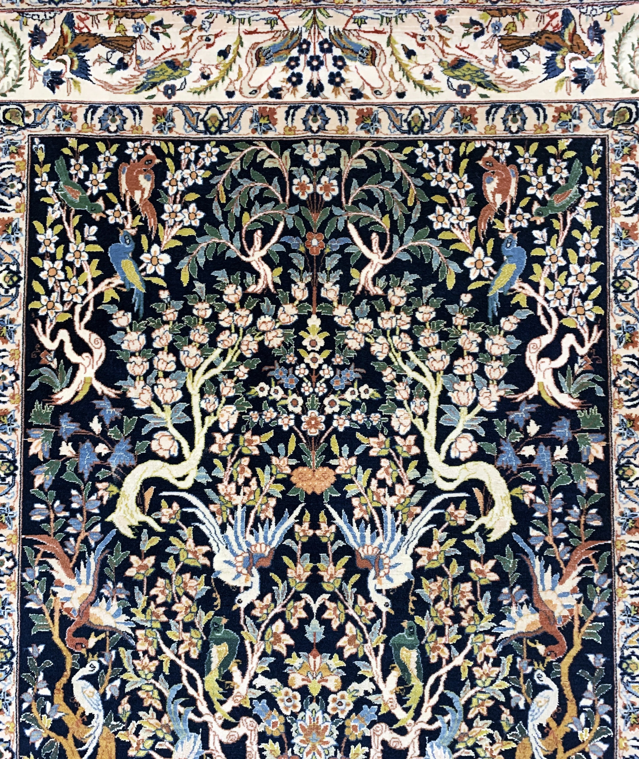 Detail d: Esfahan fein, Persien, Mitte 20.Jhd, Korkwolle mit und auf Seide, ca. 165 x 110 cm,ca. 1,0 Mio. Kn/qm, EHZ: 1-2