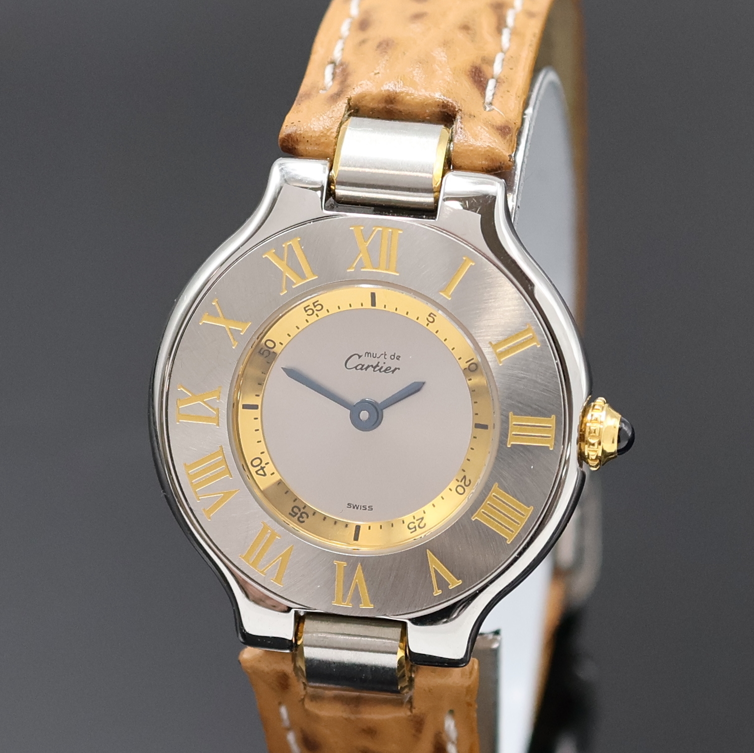 Detail a: CARTIER Linie 21 Armbanduhr Referenz 1340, Schweiz um 1995, quarz, Stahlgeh., orig. Lederband m. Faltschl., Boden 6-fach verschr., Schmuckkrone, ...