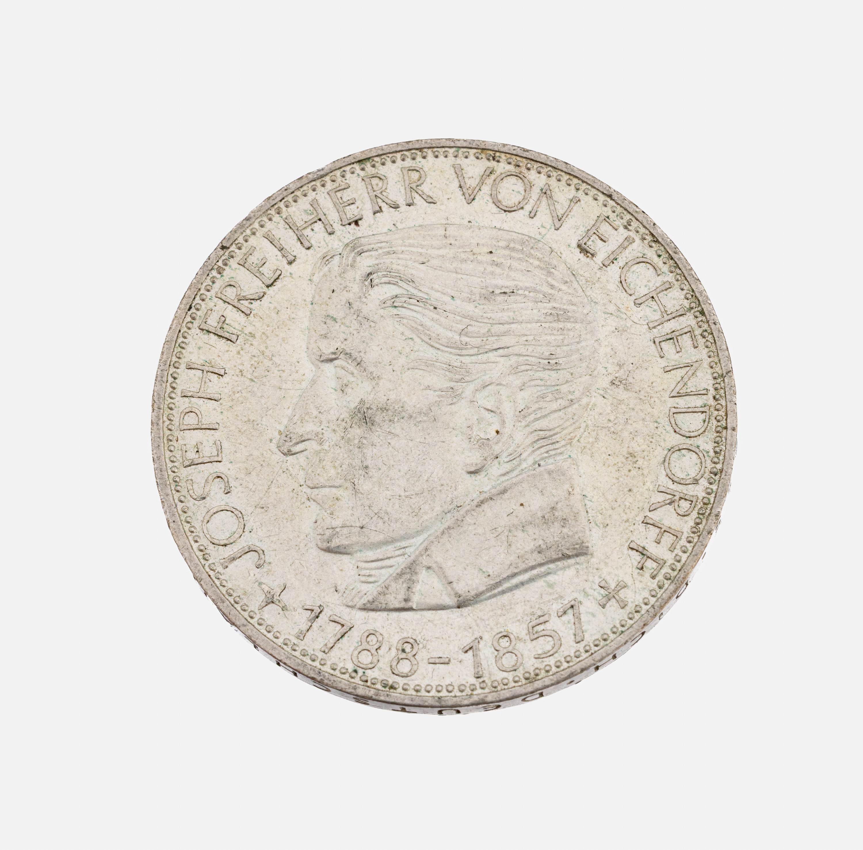 Silbermünze 5 Mark, Deutschland, 1957, Joseph Freiherr von Eichendorff