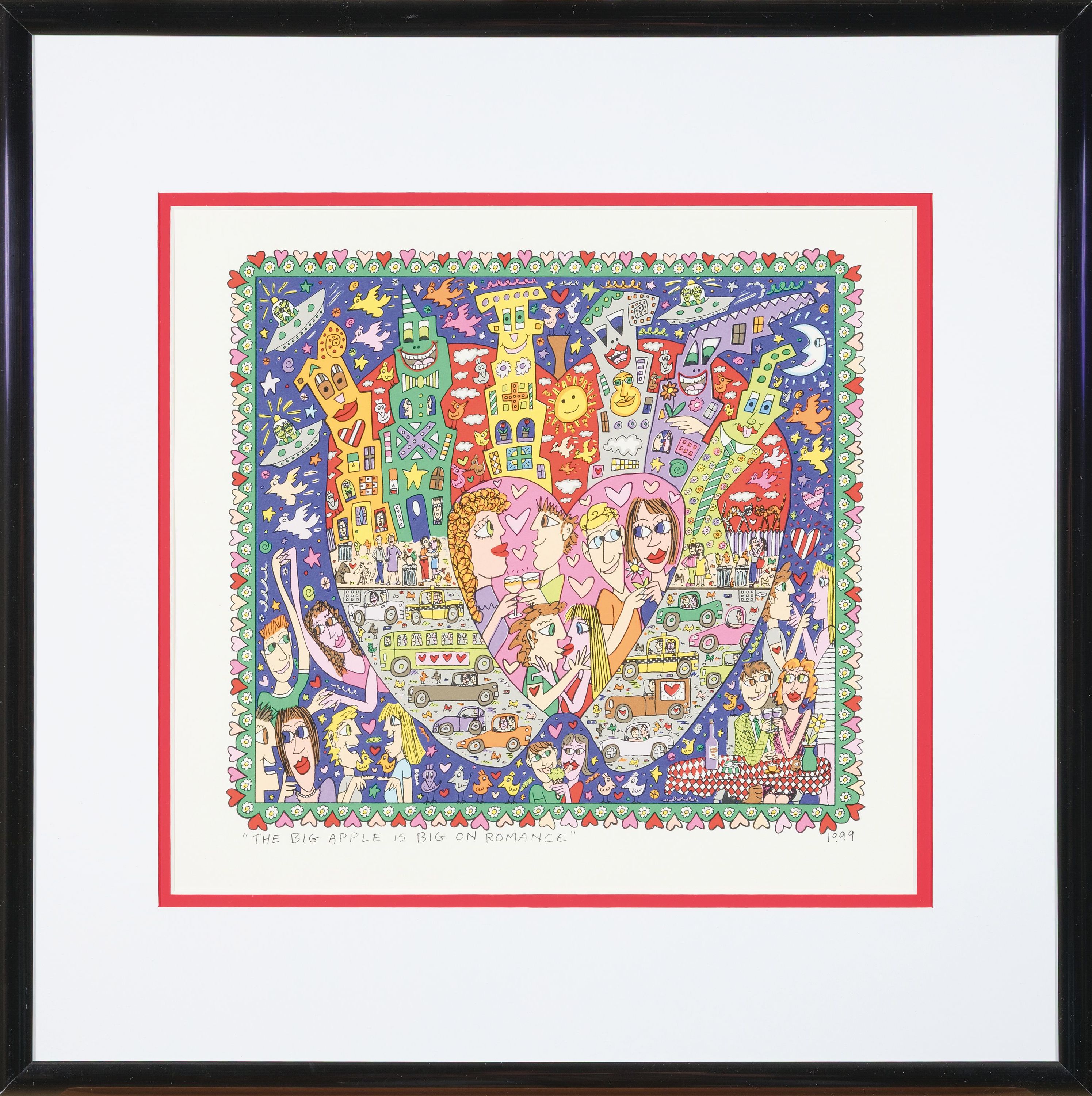 Detail k: James Rizzi, 1950-2011, "The big apple is big on Romomance", Farbserigrafie von 1999, gerhamt, R., gesamt ca. 53x54 cm