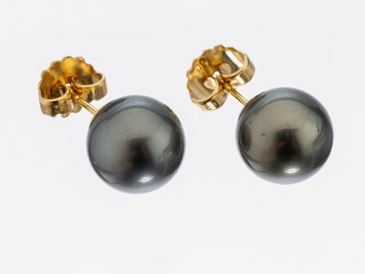 Image 26917310 - Paar 18 kt Gold Zuchtperl-Ohrstecker, GG 750/000, 2 Tahitizuchtperlen, D. ca. 13 mm, ...