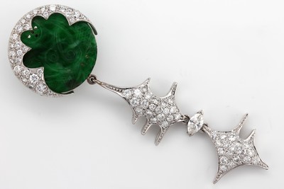 26917331a - Paar 18 kt Gold Jade-Diamant-Ohrstecker, WG750/000, länglich bewegl., 2 runde ...