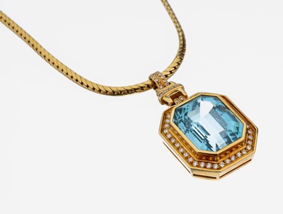 Image 26917334 - Prunkvolles 18 kt Gold Aquamarin-Brillant- Collier, GG 750/000, Mittelteil mit ...