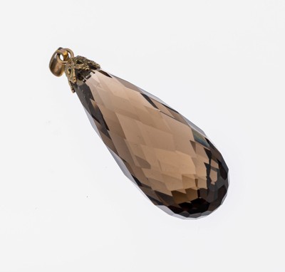 Image 26917335 - 8 kt Gold Rauchquarz-Anhänger, GG 333/000, gr. facett. Rauchquarz-Briolette ca. 70 ...
