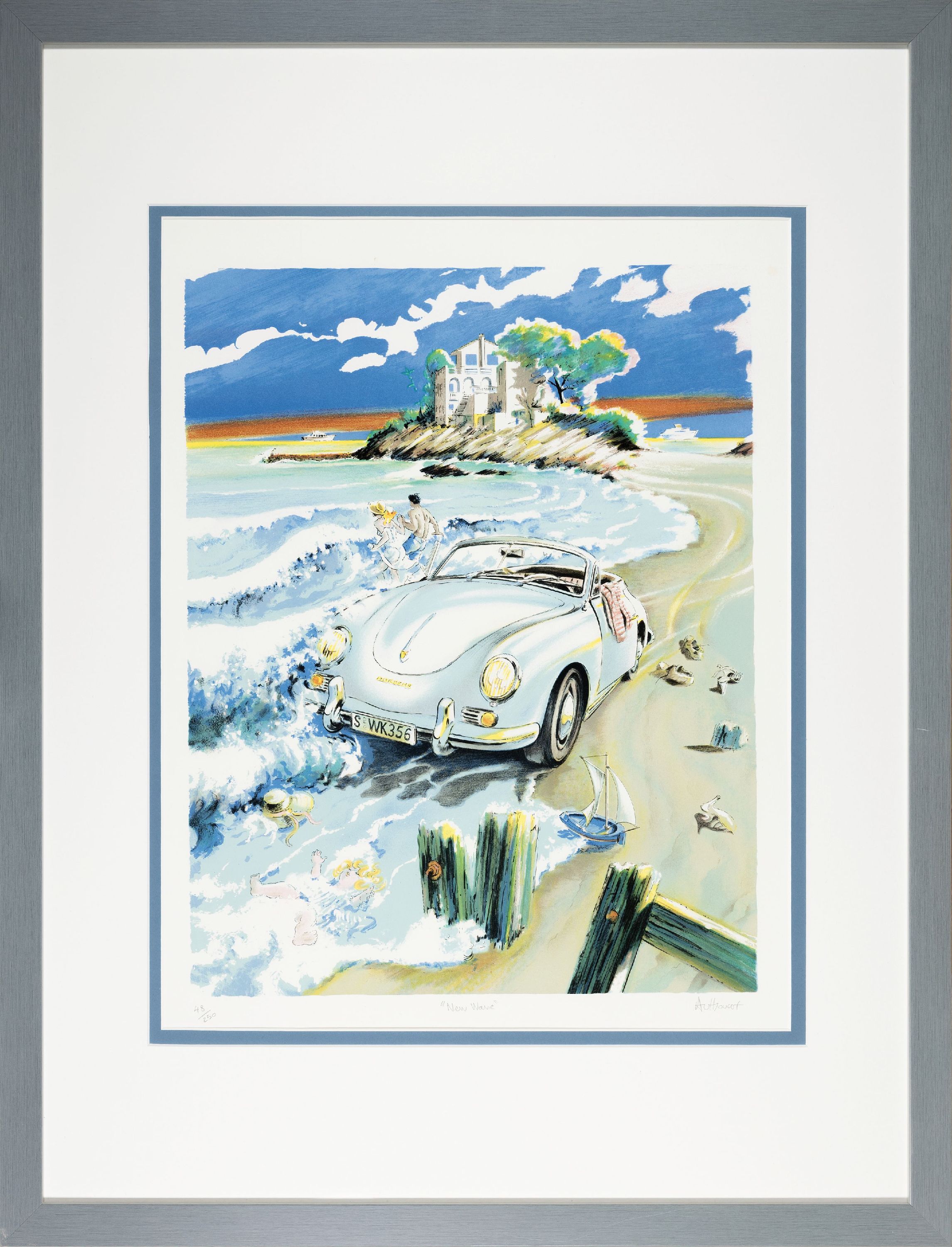 Detail k: Daniel Authouart, geb. 1943, "New Wave", Lithografie, sign.,num. 48/250, unter Plexiglas gerahmt, gesamt ca. 65x85 cm