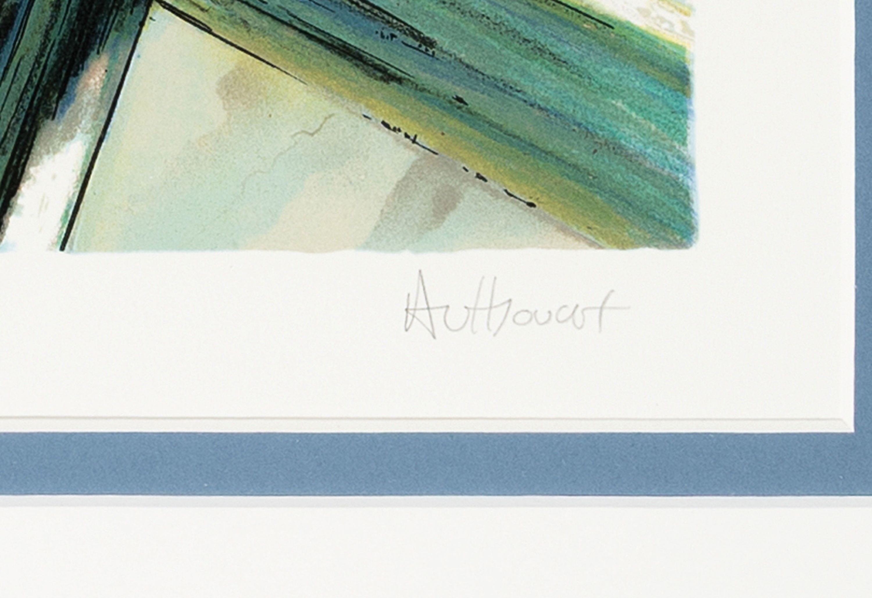 Detail l: Daniel Authouart, geb. 1943, "New Wave", Lithografie, sign.,num. 48/250, unter Plexiglas gerahmt, gesamt ca. 65x85 cm