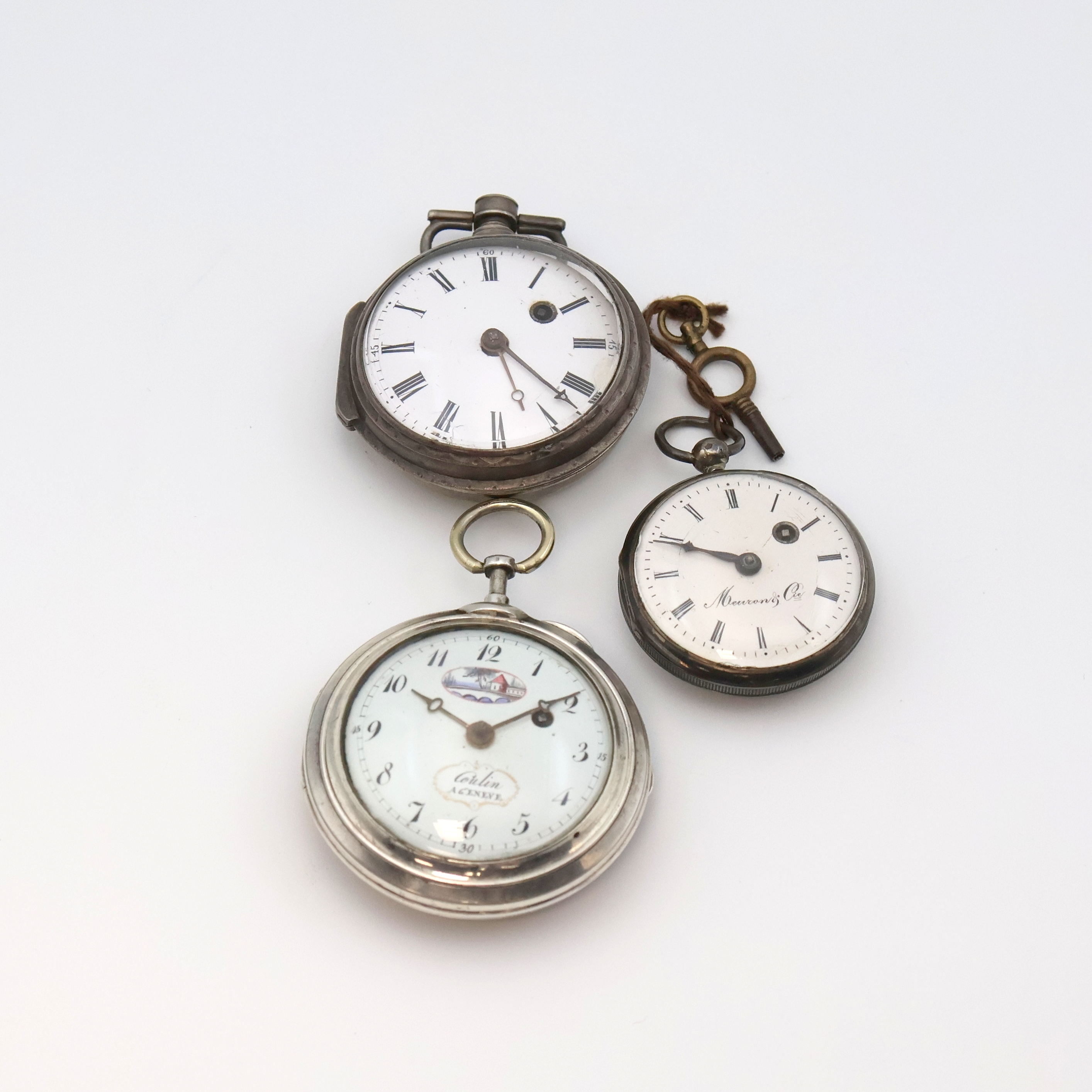 Image 26917415 - Konvolut: 3 Spindeltaschenuhren in Silber, Schweiz um 1800-1830, offene Geh. dell., 1x ...