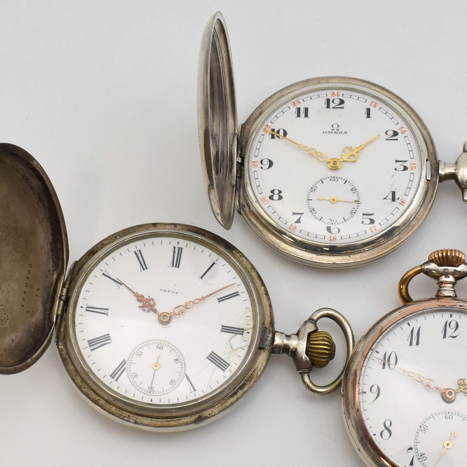 Detail a: Konvolut: 6 Omega Taschenuhren in Silber, Schweiz um 1900 - 1920, 2 x Savonette, 4 x offene Geh., 1 x Damenuhr in Tula-Silber besch., ...