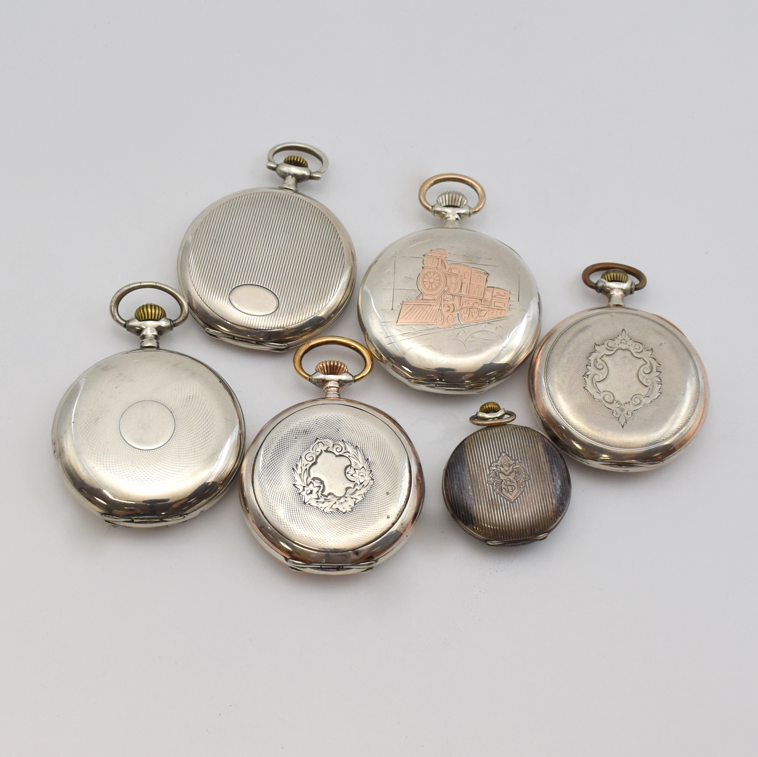 Detail c: Konvolut: 6 Omega Taschenuhren in Silber, Schweiz um 1900 - 1920, 2 x Savonette, 4 x offene Geh., 1 x Damenuhr in Tula-Silber besch., ...