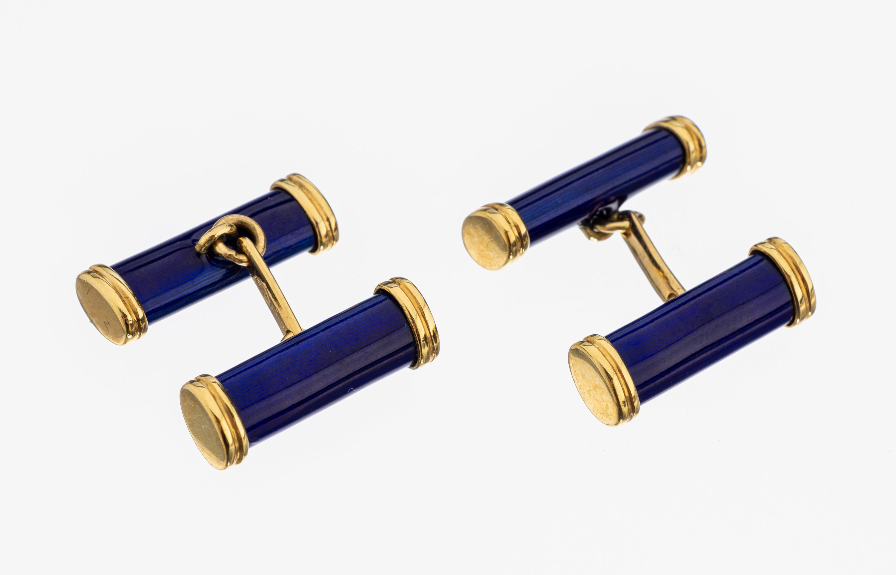 Paar 18 kt Gold Manschettenknöpfe, GG 750/000, blau emailliert, ca. 16.3 g