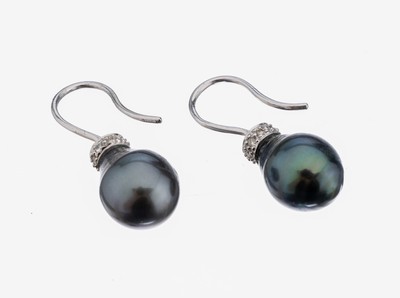 Image 26917412 - Paar 14 kt Gold Zuchtperl-Ohrhänger, WG 585/000, graue Tahitizuchtperlen, nat. ...
