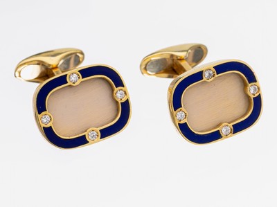 Image 26917418 - Paar 18 kt Gold Brillant-Manschettenknöpfe, GG 750/000, blau emailliert, 8 ...