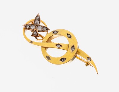 Image 14 kt Gold Diamant-Brosche, um 1920, GG 585/000, florale Ausführung, Diamantrosen ...
