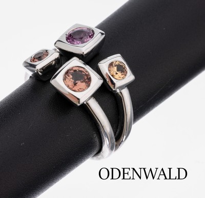 Image 18 kt Gold ODENWALD Saphir-Ring, WG 750/000, 4 ovalfacett. Saphire in Orange und Pink ...