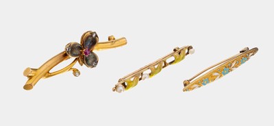 Image Konvolut 3 14 kt Gold Broschen, GG 585/000,floral gestaltet, best. aus: 1 x Blüte ...