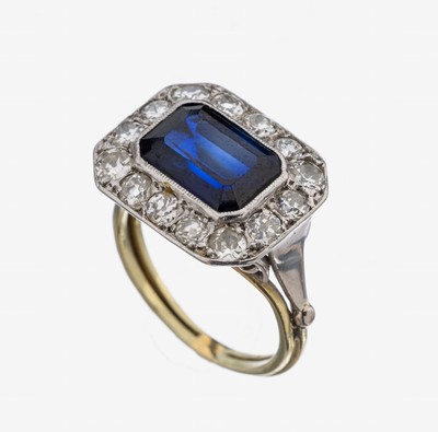 Image 26917449 - 14 kt Gold Art-Deco Saphir-Diamant-Ring, um 1930, GG/WG 585/000, mittig Saphir im ...