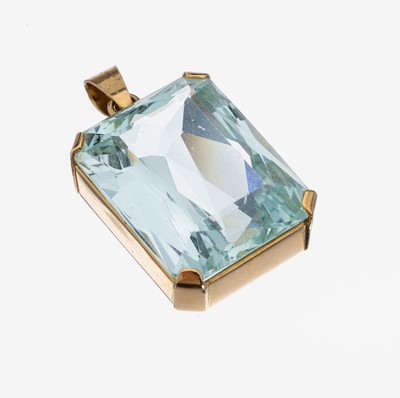 Image 18 kt Gold Aquamarin-Anhänger, GG 750/000, Aquamarin im Treppenschliff ca. 55.0 ...