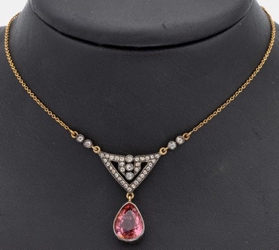 Image 26917480 - Diamant-Turmalin-Collier, 925er Silber teilverg., Mittelteil mit 38 Diamantrosen ...