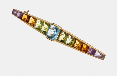 Image 26917481 - 14 kt Gold Farbstein-Brosche, GG 585/000, facett. Farbsteine u.a. Peridot, Citrin, ...