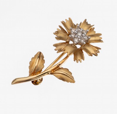 Image 26917486 - 14 kt Gold Brillant-Brosche "Blume", GG 585/000, naturalistische Darstellung, ...
