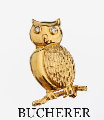 Image 18 kt Gold BUCHERER Brillant-Brosche "Eule", GG 750/000, Augen 2 Brillanten ...