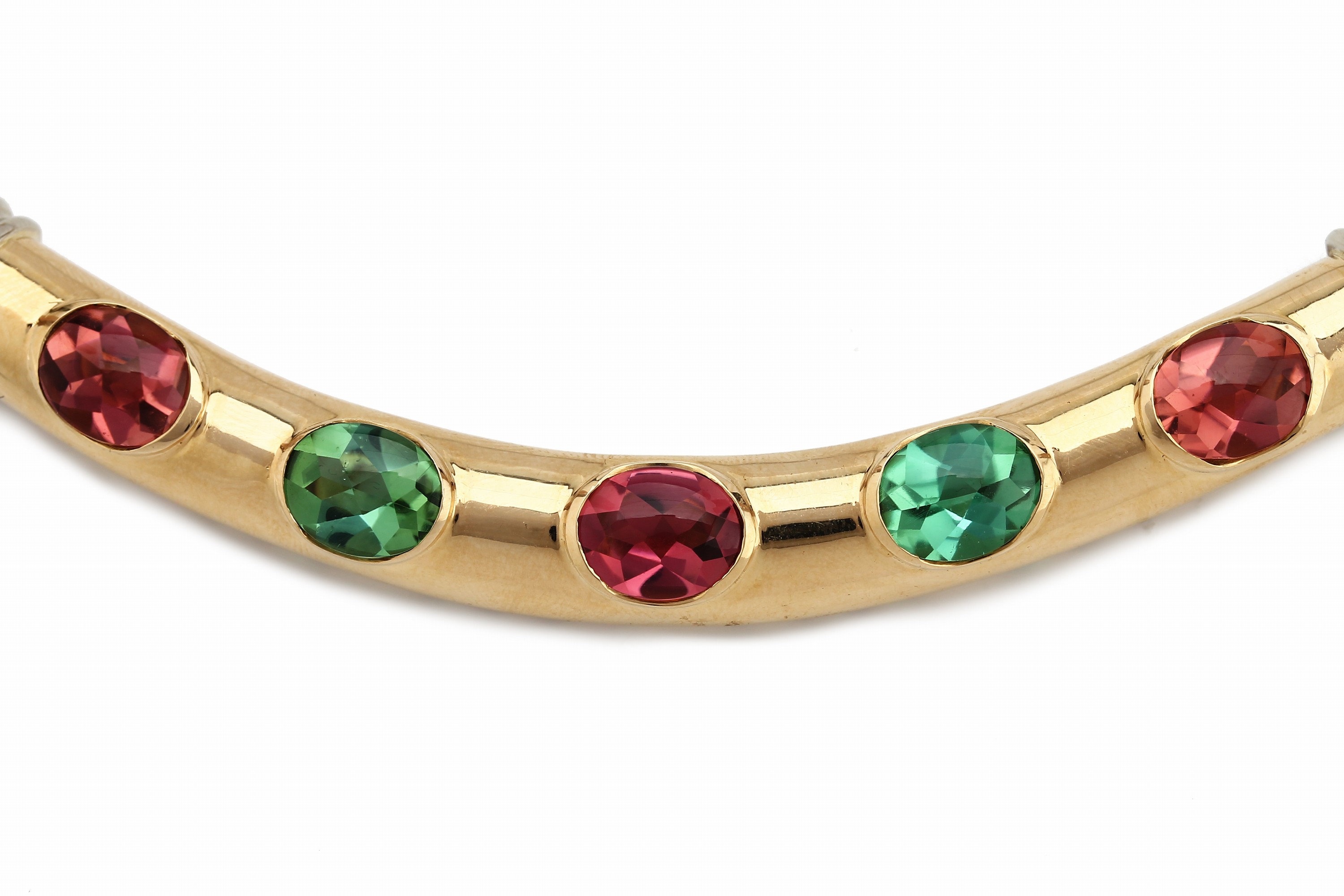 Detail a: 18 kt Gold FOPE Turmalin-Collier, GG/WG 750/000, 5 ovalfacett. Turmaline-Cabochons im Buff-Topp-Schliff (3 x Rubellit, 1 x Verdelithzus. ca. 20.00 ...