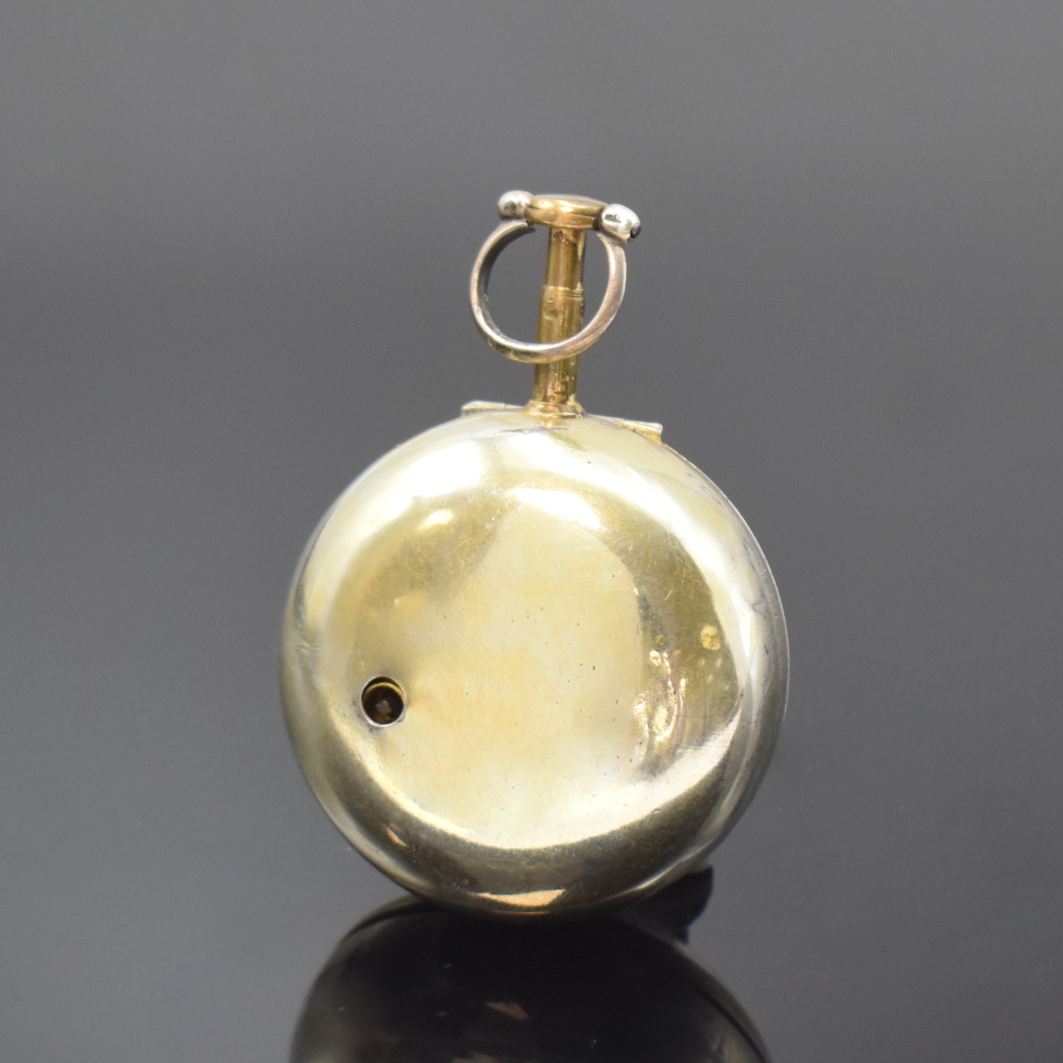Detail b: JAMES ELLISON Silber Spindeltaschenuhr, London lt. Hallmark 1766, Übergeh. m. Schildpatt dell., riss. Emailzifferbl. später, arab. Zahlen, gebl. ...