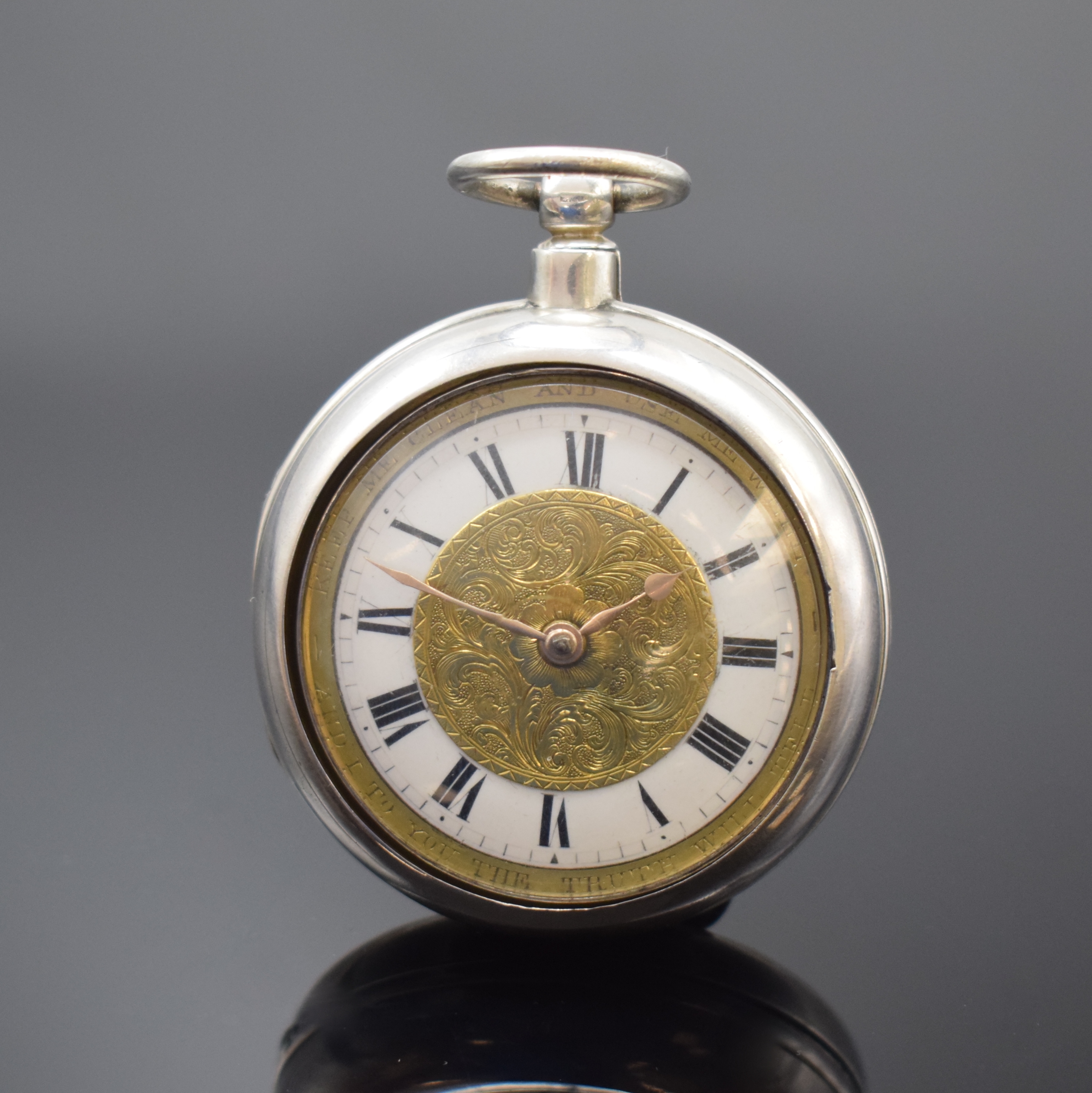 J.JEFFERSON englische Spindeluhr in Silber, London lt. Hallmark 1883, Geh. u. Übergeh. dell., Emailzifferbl. m. röm. Zahlen, gold. Birnenzeiger, ...