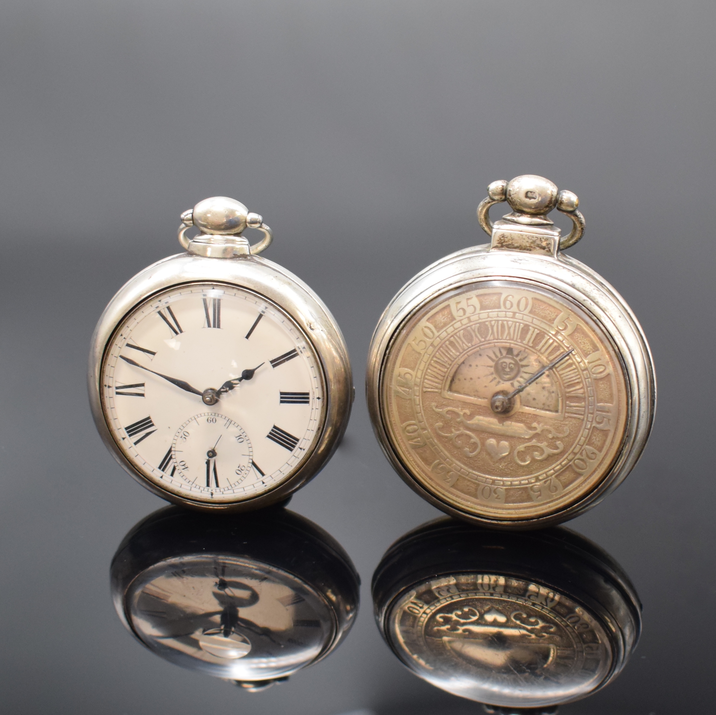 JAMES RANKIN und JOHN DOUGLAS 2 englische Spindeltaschenuhren in Silber, London/Birmingham lt. Hallmarks 1841 u. 1827, Geh. sowie 2 Übergeh. dell., ...