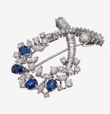 Image 18 kt Gold Diamant-Saphir-Brosche, WG 750/000, qualitätvolle Verarbeitung, 18 ...