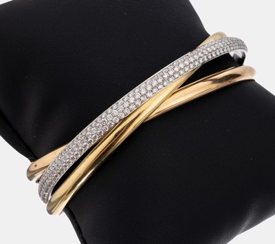 Image 18 kt Gold Brillant-Armreif, GG/WG/RG 750/000, WG-Reif mit Brillanten zus. ca. 6.05 ct ...
