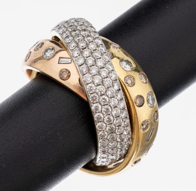 Image 18 kt Gold Diamant-Ring, GG/WG/RG 750/000, 3 ineinander verschlungene Ringe, Brillanten ...