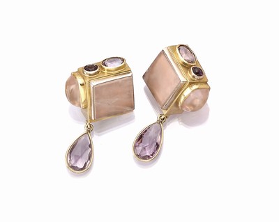 Image Paar 18 kt Gold Morganit-Amethyst-Ohrstecker, GG 750/000, ausgefallene Gestaltung, ...