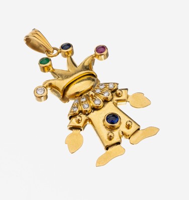 Image 18 kt Gold Brillant-Farbstein-Anhänger "Hampelmann", GG 750/000, 2 ...